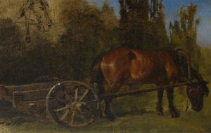 Лошадь, запряженная в телегу. 1872
